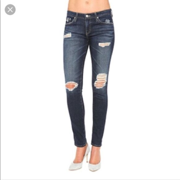 AG Jeans Stilt Cigarette Leg Distressed Dark Wash Cuffed Retro Low Rise SZ 8/29 - Picture 1 of 14